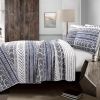 3 Piece Scandinavian Blue White Reversible Cotton Set in Full/Queen