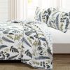 Full/Queen Reversible Cotton Lightweight Floral Fern Leaves 3 Piece Quilt Set