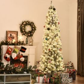 7.5 ft Pre-Lit Snow-Flocked Slim Douglas Fir Artificial Christmas Tree with Realistic Branches, 350 LED Lights and 641 Tips