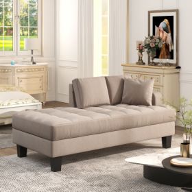 64" Deep Tufted Upholstered Textured Fabric Chaise Lounge,Toss Pillow included,Living room Bedroom Use,Warm Gray - Gray