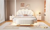 2-Pieces Bedroom Sets,Queen Size Upholstered LED Platform Bed with Storage Ottoman-Velvet - Beige