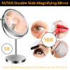 8-inch Makeup Mirror with Lights, Double Sided 1X/10X Magnifying Mirror, 3 Color Lighting Dimmable Vanity Mirror with 360° Swivel , Built-In Battery O