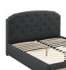 Charcoal Burlap Fabric 1pc Full Size Bed w Drawer Button Tufted Headboard Storage Bedframe Bedroom Furniture - as Pic