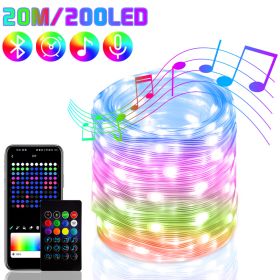 RGB IC Christmas Smart Fairy Light Bluetooth APP Control LED String Light Music Rhythm Waterproof 2023 Xmas Light Party New Year (Emitting Color: 20M 200LED, Ships From: CN)