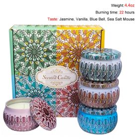 Chrstmas Gifts Vintage Scented Candles Set Flower Jar Candle Fragrance Soy Wax Natural Candle With Tin Can Wedding Birthday Home (Color: Set B-4PCS, Ships From: CN)