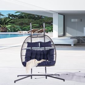 Outdoor Rattan Furniture Hanging Chair Egg Chair (Color: Dark Blue)