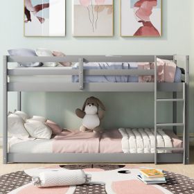 Twin over Twin Floor Bunk Bed with Ladder (Color: Gray)