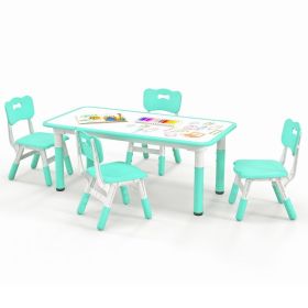 Kids Table and Chairs Set for 4 with Graffiti Desktop (Color: Green)