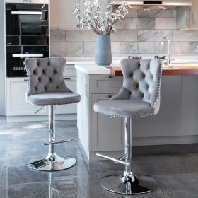 A&A Furniture,Swivel Velvet Barstools Adjusatble Seat Height from 25-33 Inch (Color: as Pic)