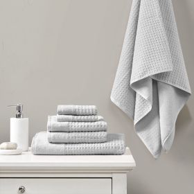 Cotton Waffle Jacquard Antimicrobial Bath Towel 6 Piece Set (Color: as Pic)