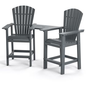 Patio Bar Stools Adirondack Arm Chairs Set of 2, All Weather Outdoor Furniture Wood-Like HDPE Deck Backyard Garden Dining Chairs (Color: Gray)